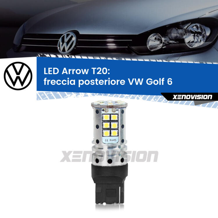 <strong>Freccia posteriore LED no-spie per VW Golf 6</strong>  2008 - 2011. Lampada <strong>T20</strong> no Hyperflash modello Arrow.