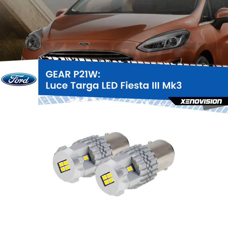 <strong>LED </strong><strong>Luce Targa Ford Fiesta (Mk3) 1989 - 1995</strong> . Due lampade LED P21W effetto Stealth, ottima resa in ogni direzione, Qualità Massima.