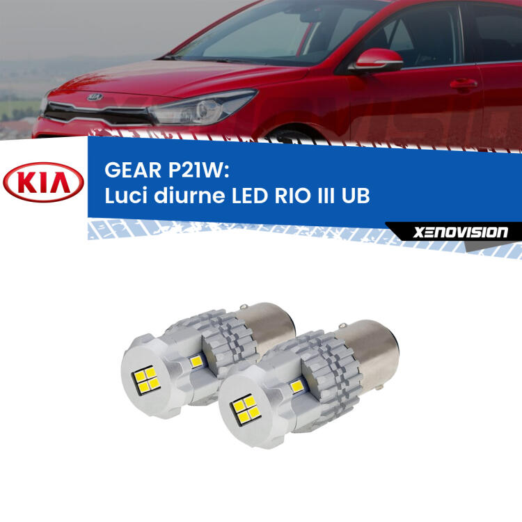 <strong>LED </strong><strong>Luci diurne KIA RIO III (UB) 2011 - 2016</strong> . Due lampade LED P21W effetto Stealth, ottima resa in ogni direzione, Qualità Massima.