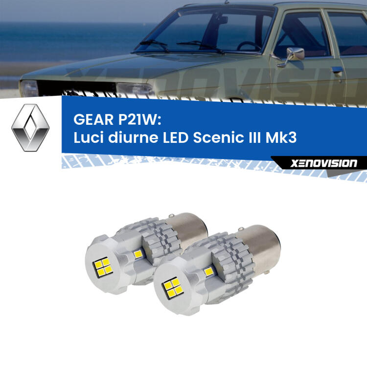 <strong>LED </strong><strong>Luci diurne Renault Scenic III (Mk3) 2009 - 2015</strong> . Due lampade LED P21W effetto Stealth, ottima resa in ogni direzione, Qualità Massima.