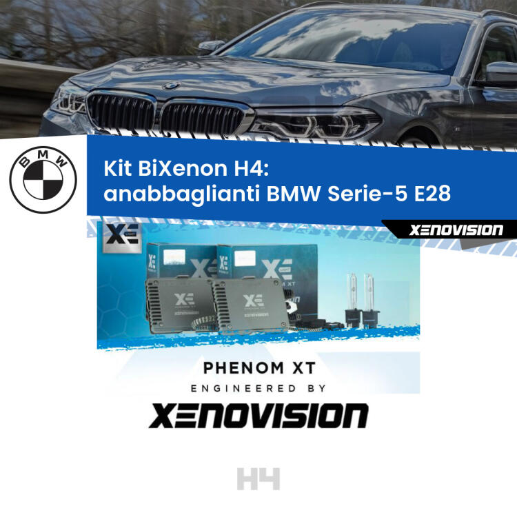 Kit Bixenon professionale H4 per BMW Serie-5 E28 (1981 - 1988). Taglio di luce perfetto, zero spie e riverberi. Leggendaria elettronica Canbus Xenovision. Qualità Massima Garantita.
