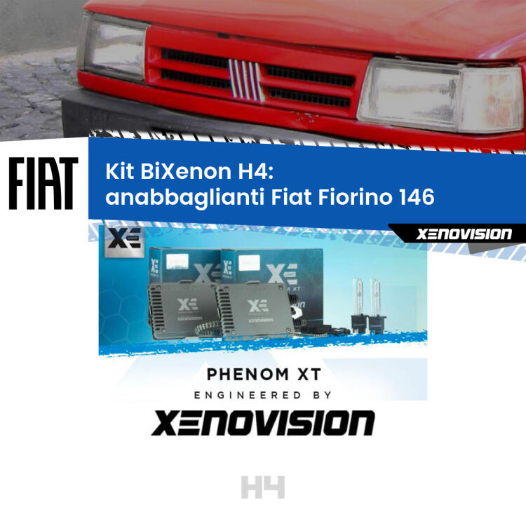 Kit Bixenon professionale H4 per Fiat Fiorino 146 (1988 - 2001). Taglio di luce perfetto, zero spie e riverberi. Leggendaria elettronica Canbus Xenovision. Qualità Massima Garantita.