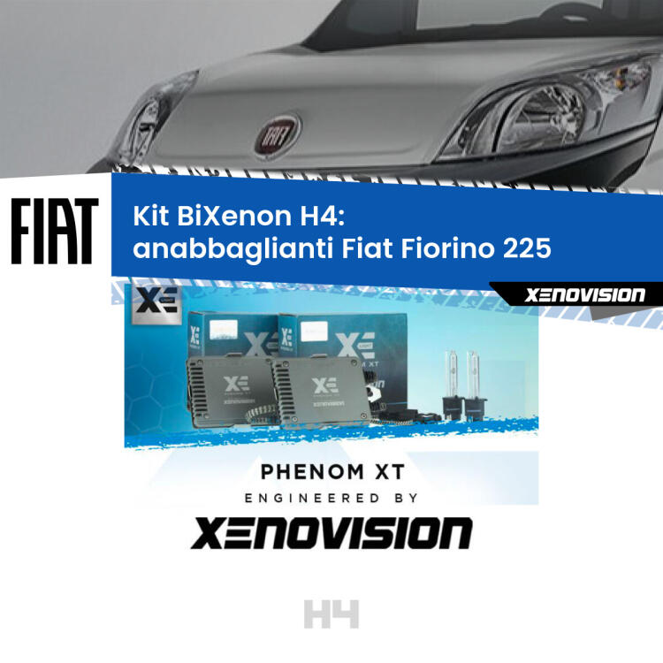 Kit Bixenon professionale H4 per Fiat Fiorino 225 (2008 - 2021). Taglio di luce perfetto, zero spie e riverberi. Leggendaria elettronica Canbus Xenovision. Qualità Massima Garantita.