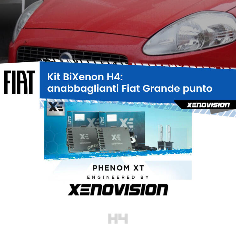 Kit Bixenon professionale H4 per Fiat Grande punto  (2005 - 2018). Taglio di luce perfetto, zero spie e riverberi. Leggendaria elettronica Canbus Xenovision. Qualità Massima Garantita.