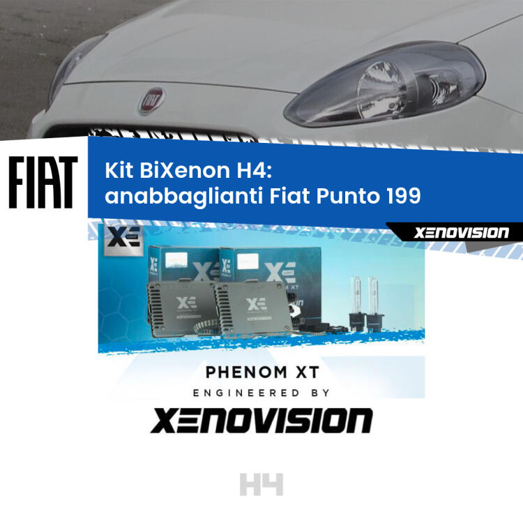 Kit Bixenon professionale H4 per Fiat Punto 199 (2012 - 2018). Taglio di luce perfetto, zero spie e riverberi. Leggendaria elettronica Canbus Xenovision. Qualità Massima Garantita.
