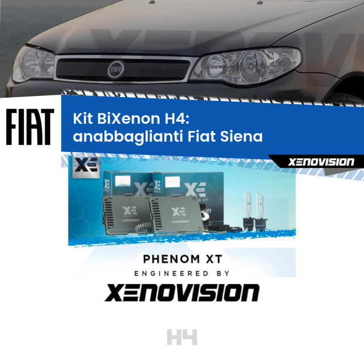 Kit Bixenon professionale H4 per Fiat Siena  (a parabola singola). Taglio di luce perfetto, zero spie e riverberi. Leggendaria elettronica Canbus Xenovision. Qualità Massima Garantita.