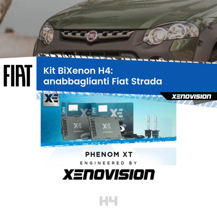 Kit Bixenon professionale H4 per Fiat Strada  (a parabola singola). Taglio di luce perfetto, zero spie e riverberi. Leggendaria elettronica Canbus Xenovision. Qualità Massima Garantita.