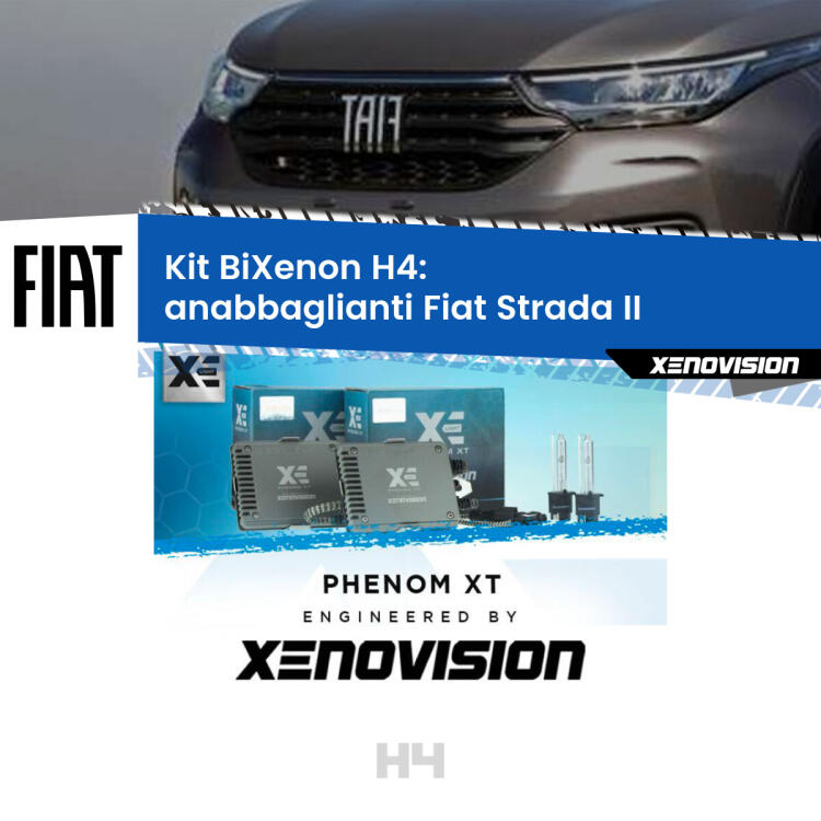 Kit Bixenon professionale H4 per Fiat Strada II (prima serie). Taglio di luce perfetto, zero spie e riverberi. Leggendaria elettronica Canbus Xenovision. Qualità Massima Garantita.