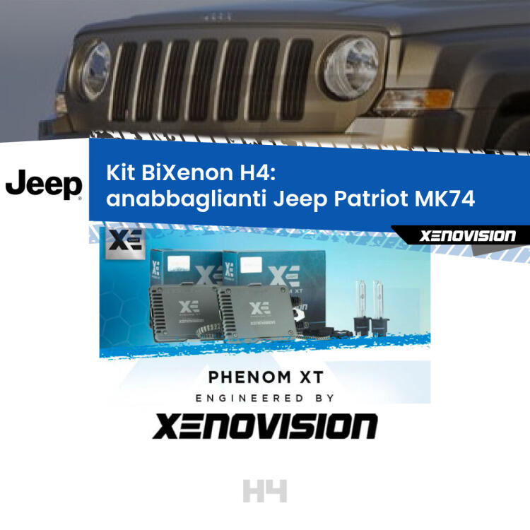 Kit Bixenon professionale H4 per Jeep Patriot MK74 (2007 - 2017). Taglio di luce perfetto, zero spie e riverberi. Leggendaria elettronica Canbus Xenovision. Qualità Massima Garantita.
