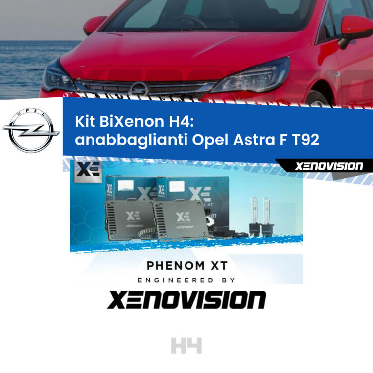 Kit Bixenon professionale H4 per Opel Astra F T92 (1991 - 1998). Taglio di luce perfetto, zero spie e riverberi. Leggendaria elettronica Canbus Xenovision. Qualità Massima Garantita.