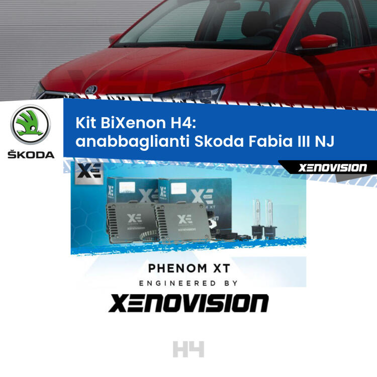 Kit Bixenon professionale H4 per Skoda Fabia III NJ (a parabola singola). Taglio di luce perfetto, zero spie e riverberi. Leggendaria elettronica Canbus Xenovision. Qualità Massima Garantita.