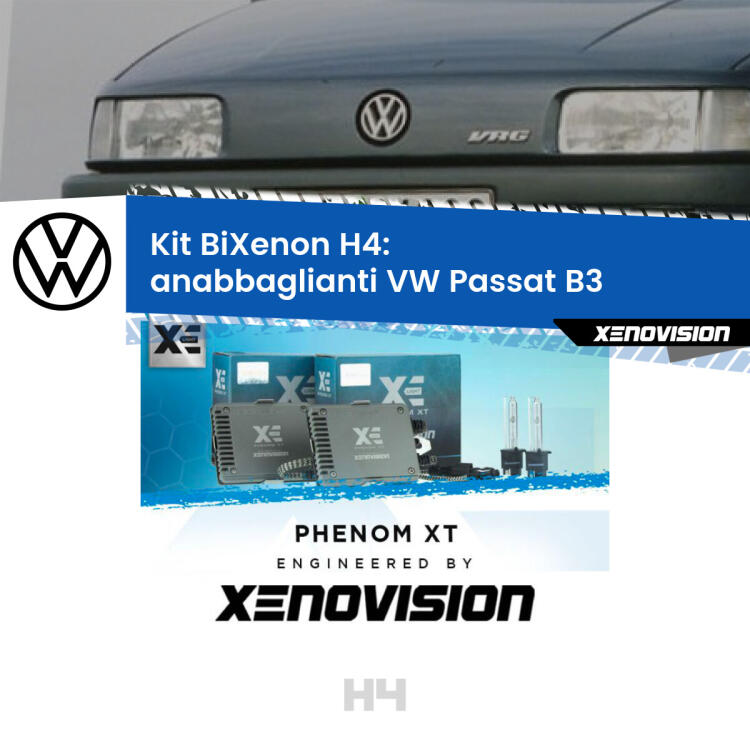 Kit Bixenon professionale H4 per VW Passat B3 (a parabola singola). Taglio di luce perfetto, zero spie e riverberi. Leggendaria elettronica Canbus Xenovision. Qualità Massima Garantita.