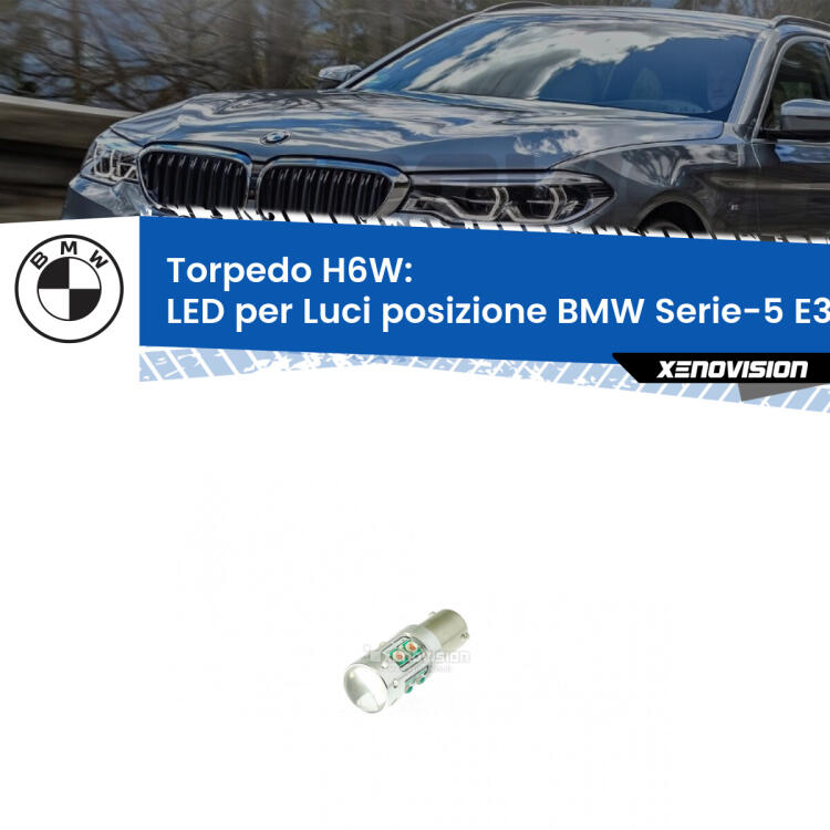 Lampadina LED H6W per <strong>luci posizione BMW Serie-5 E39</strong> (modelli 1996-2003) con 10 chip Led CREE da 5W ciascuno. lluminazione poderosa a 360 gradi, luminosità incredibile. Qualità Massima Garantita.