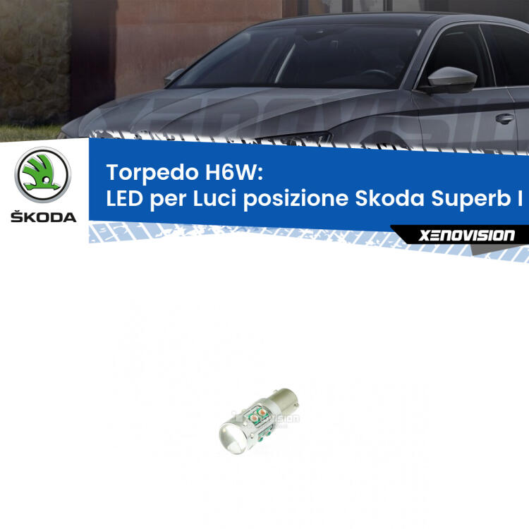 Lampadina LED H6W per <strong>luci posizione Skoda Superb I B5</strong> (modelli 2001-2008) con 10 chip Led CREE da 5W ciascuno. lluminazione poderosa a 360 gradi, luminosità incredibile. Qualità Massima Garantita.