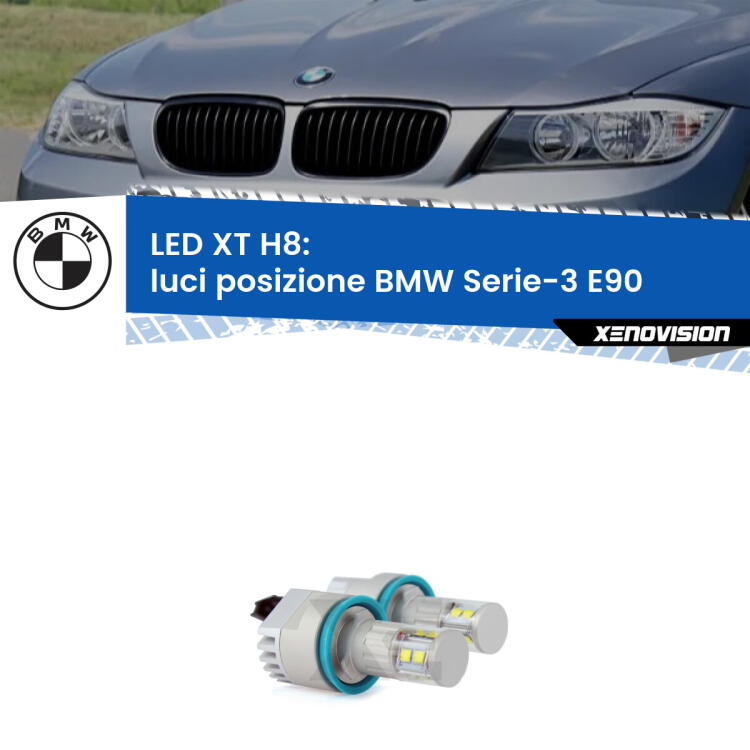 <strong>Kit LED Angel Eyes H8 per BMW Serie-3</strong> E90 con fari bixenon. Due lampadine <strong>Plug&play</strong> canbus luce bianca specifiche per angel eyes H8.