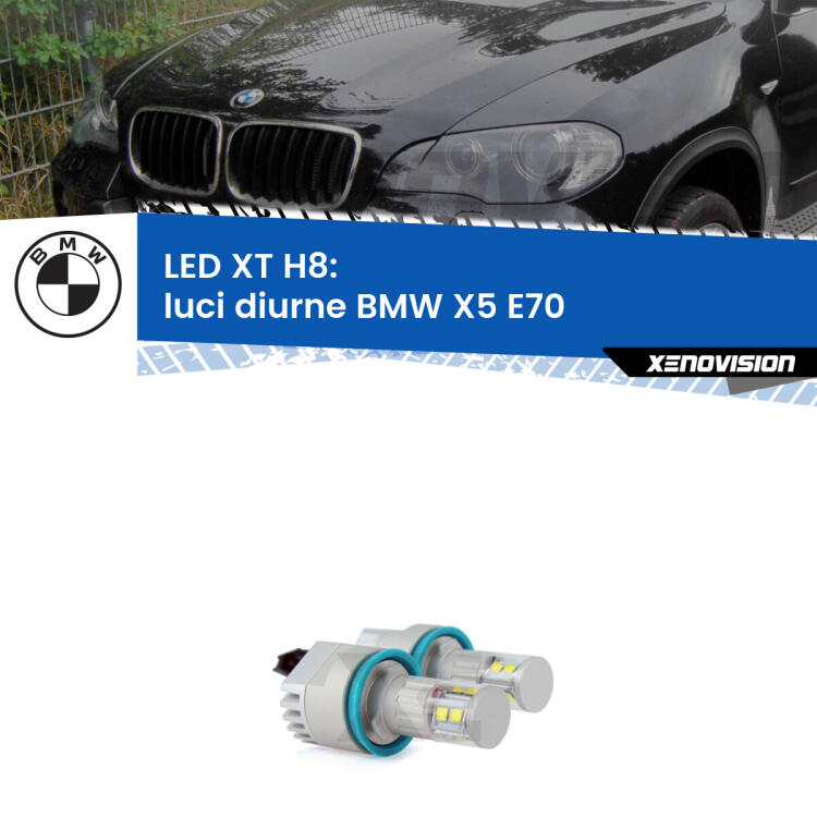 <strong>Kit LED Angel Eyes H8 per BMW X5</strong> E70 2006-2013. Due lampadine <strong>Plug&play</strong> canbus luce bianca specifiche per angel eyes H8.