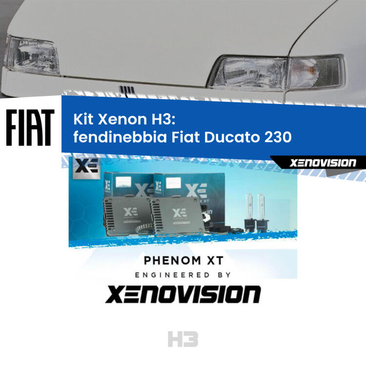 <strong>Kit Xenon H3 Professionale per fendinebbia Fiat Ducato </strong> 230 1994 - 2002. Taglio di luce perfetto, zero spie e riverberi. Leggendaria elettronica Canbus Xenovision. Qualità Massima Garantita.