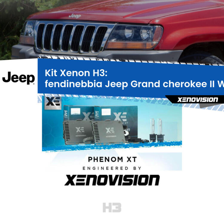 <strong>Kit Xenon H3 Professionale per fendinebbia Jeep Grand cherokee II </strong> WJ, WG 1999 - 2004. Taglio di luce perfetto, zero spie e riverberi. Leggendaria elettronica Canbus Xenovision. Qualità Massima Garantita.