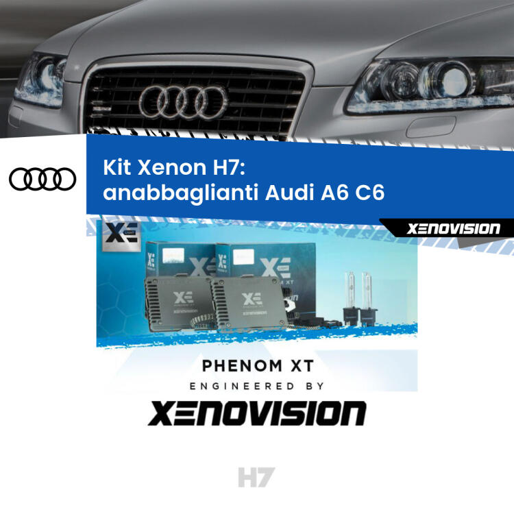 <strong>Kit Xenon H7 Professionale per Audi A6 </strong> C6 (2004 - 2011). Taglio di luce perfetto, zero spie e riverberi. Leggendaria elettronica Canbus Xenovision. Qualità Massima Garantita.