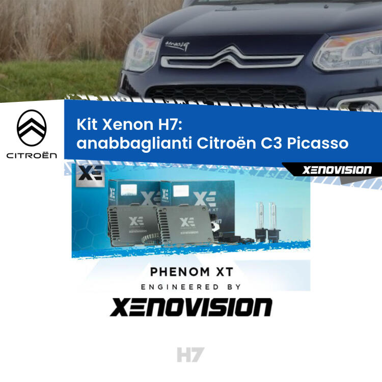 <strong>Kit Xenon H7 Professionale per Citroën C3 Picasso </strong>  (2009 - 2016). Taglio di luce perfetto, zero spie e riverberi. Leggendaria elettronica Canbus Xenovision. Qualità Massima Garantita.