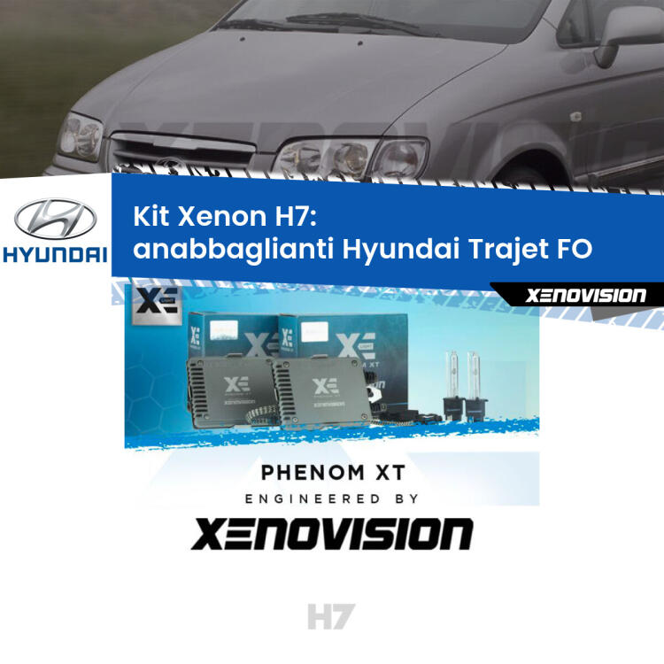 <strong>Kit Xenon H7 Professionale per Hyundai Trajet </strong> FO (2000 - 2008). Taglio di luce perfetto, zero spie e riverberi. Leggendaria elettronica Canbus Xenovision. Qualità Massima Garantita.