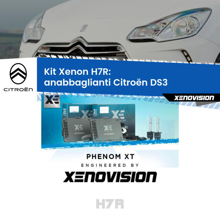 <strong>Kit Xenon </strong><strong>H7R</strong><strong> </strong><strong>Professionale</strong> Citroën DS3</strong>  (2009 - 2015). Taglio di luce perfetto, zero spie e riverberi. Leggendaria elettronica Canbus Xenovision. Qualità Massima Garantita.