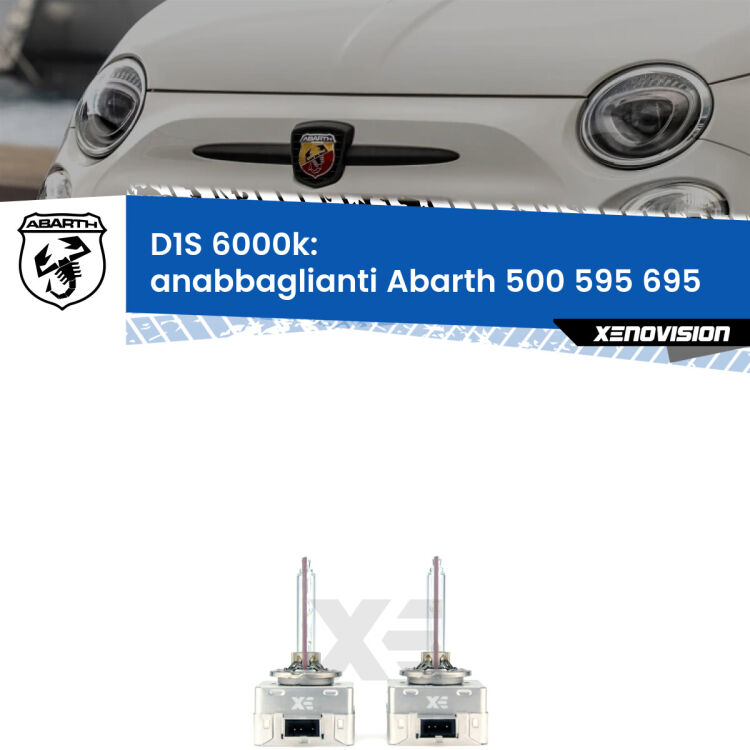 <b>Lampade xenon D1S 6000k Plug&Play</b> di ricambio per fari Anabbaglianti xenon di serie <b>Abarth 500 595 695</b>  2008 - 2022. Qualità Massima, Performance pari alle originali.