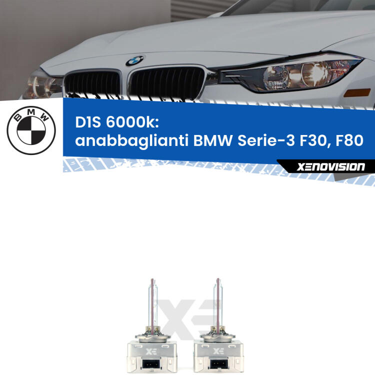 <b>Lampade xenon D1S 6000k Plug&Play</b> di ricambio per fari Anabbaglianti xenon di serie <b>BMW Serie-3</b> F30, F80 2012 - 2019. Qualità Massima, Performance pari alle originali.