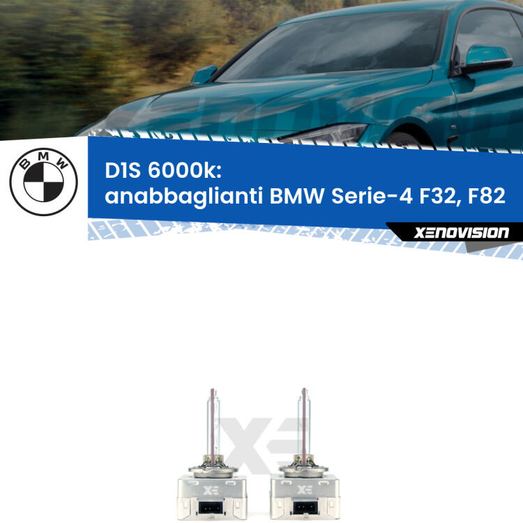 <b>Lampade xenon D1S 6000k Plug&Play</b> di ricambio per fari Anabbaglianti xenon di serie <b>BMW Serie-4</b> F32, F82 2013 - 2019. Qualità Massima, Performance pari alle originali.