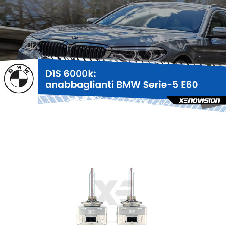 <b>Lampade xenon D1S 6000k Plug&Play</b> di ricambio per fari Anabbaglianti xenon di serie <b>BMW Serie-5</b> E60 2005 - 2010. Qualità Massima, Performance pari alle originali.
