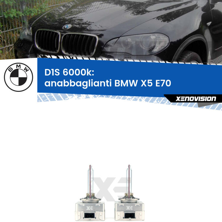 <b>Lampade xenon D1S 6000k Plug&Play</b> di ricambio per fari Anabbaglianti xenon di serie <b>BMW X5</b> E70 2006 - 2013. Qualità Massima, Performance pari alle originali.