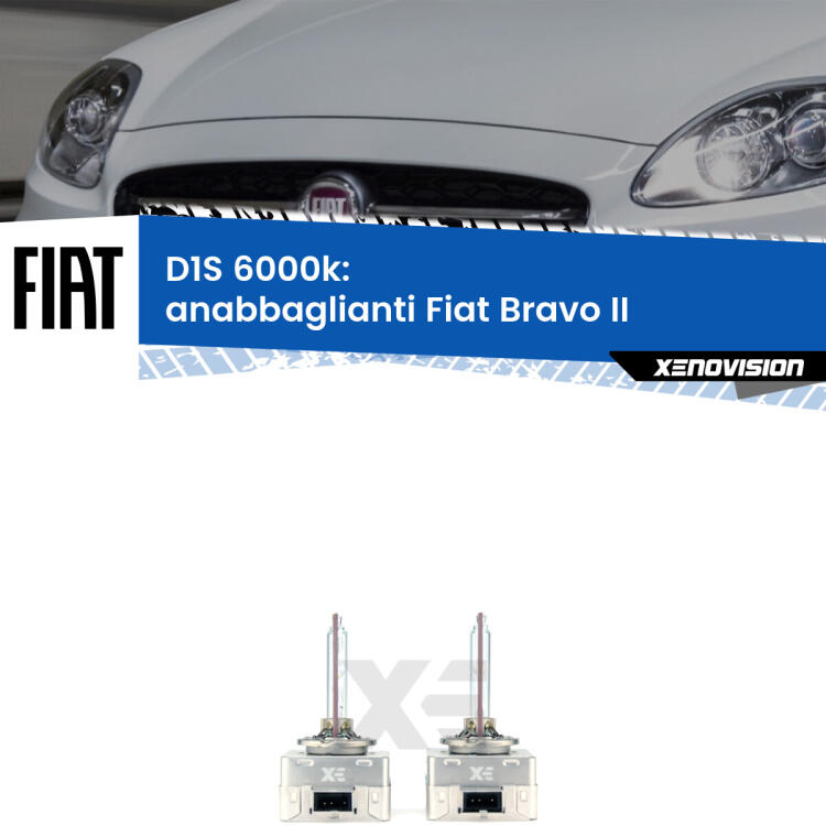 <b>Lampade xenon D1S 6000k Plug&Play</b> di ricambio per fari Anabbaglianti xenon di serie <b>Fiat Bravo II</b>  2006 - 2014. Qualità Massima, Performance pari alle originali.