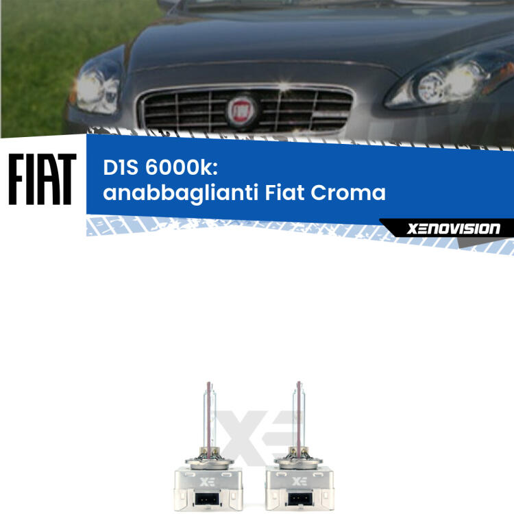 <b>Lampade xenon D1S 6000k Plug&Play</b> di ricambio per fari Anabbaglianti xenon di serie <b>Fiat Croma</b>  2005 - 2010. Qualità Massima, Performance pari alle originali.