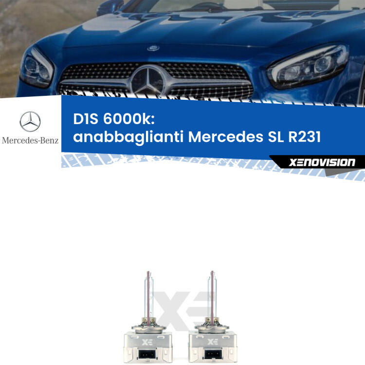 <b>Lampade xenon D1S 6000k Plug&Play</b> di ricambio per fari Anabbaglianti xenon di serie <b>Mercedes SL</b> R231 2012 in poi. Qualità Massima, Performance pari alle originali.