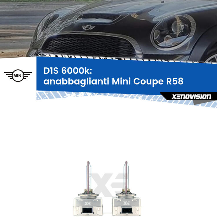 <b>Lampade xenon D1S 6000k Plug&Play</b> di ricambio per fari Anabbaglianti xenon di serie <b>Mini Coupe</b> R58 2011 - 2015. Qualità Massima, Performance pari alle originali.