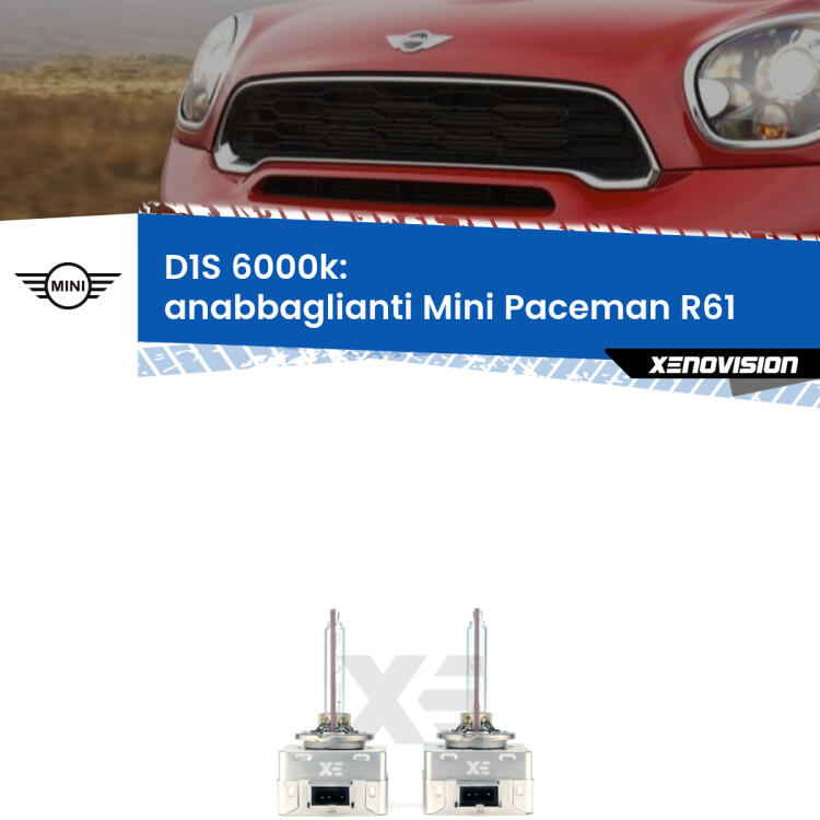 <b>Lampade xenon D1S 6000k Plug&Play</b> di ricambio per fari Anabbaglianti xenon di serie <b>Mini Paceman</b> R61 2012 - 2016. Qualità Massima, Performance pari alle originali.