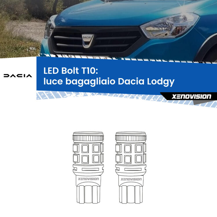 <strong>Luce Bagagliaio LED per Dacia Lodgy</strong>  2012 in poi. Coppia lampade <strong>T10</strong> modello Bolt canbus.