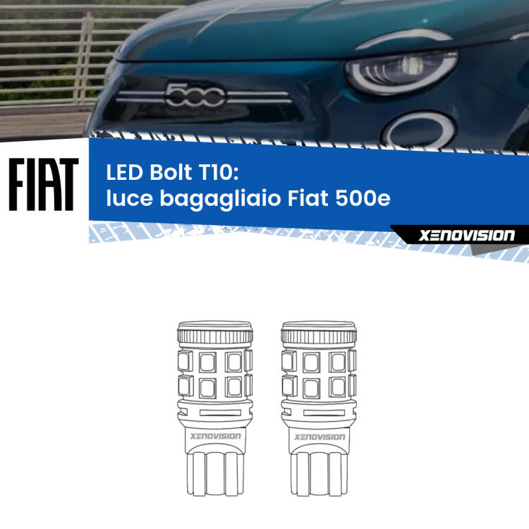 <strong>Luce Bagagliaio LED per Fiat 500e</strong>  in poi. Coppia lampade <strong>T10</strong> modello Bolt canbus.