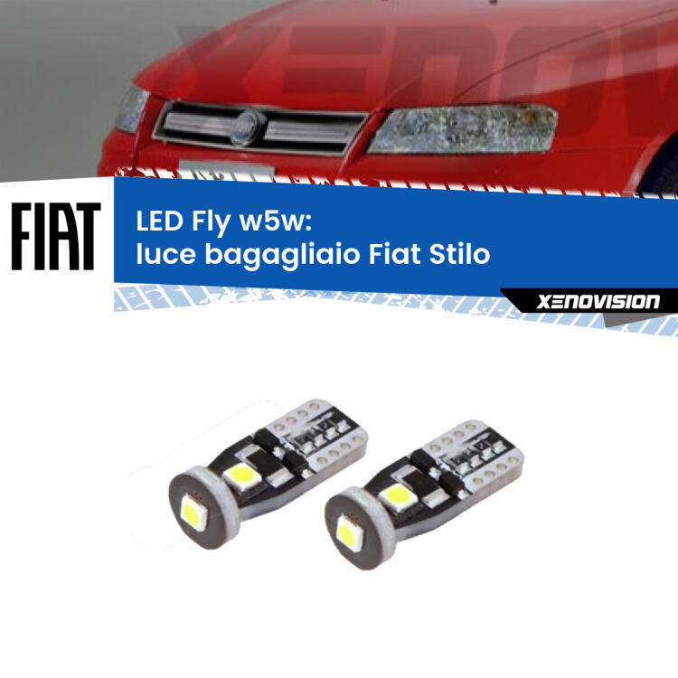 <strong>luce bagagliaio LED per Fiat Stilo</strong>  2001 - 2006. Coppia lampadine <strong>w5w</strong> Canbus compatte modello Fly Xenovision.
