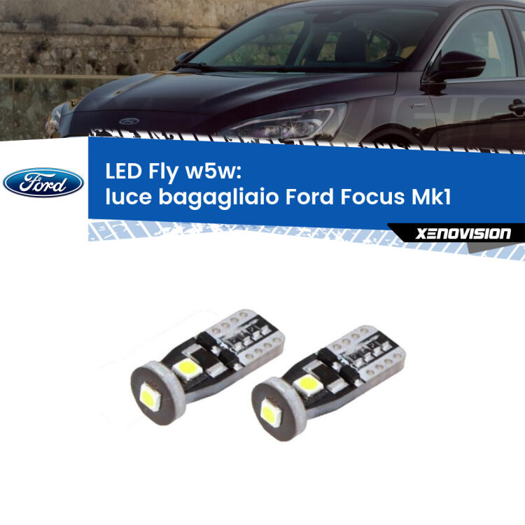 <strong>luce bagagliaio LED per Ford Focus</strong>  1998 - 2005. Coppia lampadine <strong>w5w</strong> Canbus compatte modello Fly Xenovision.