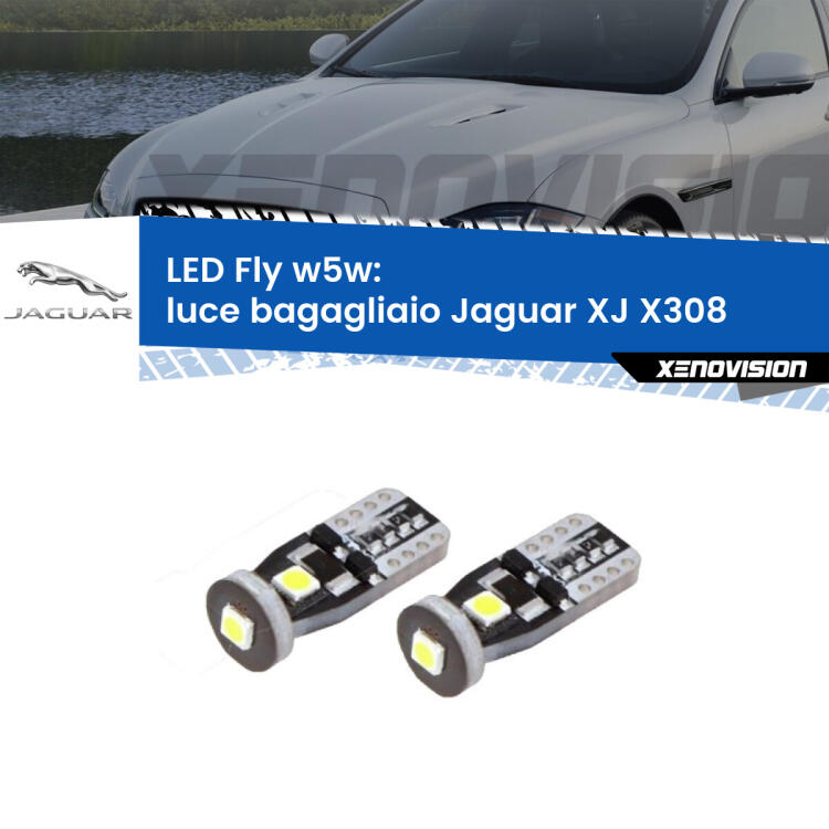 <strong>luce bagagliaio LED per Jaguar XJ</strong> X308 1997 - 2003. Coppia lampadine <strong>w5w</strong> Canbus compatte modello Fly Xenovision.