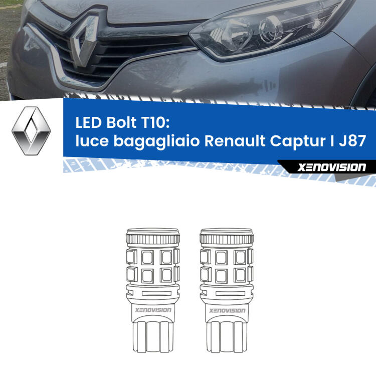 <strong>Luce Bagagliaio LED per Renault Captur I</strong> J87 2013 - 2015. Coppia lampade <strong>T10</strong> modello Bolt canbus.