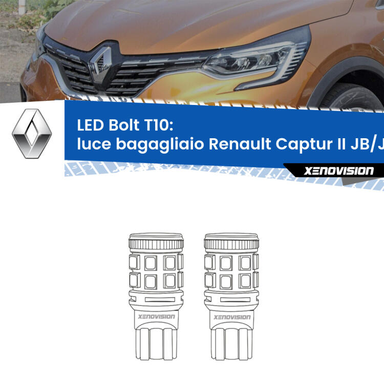 <strong>Luce Bagagliaio LED per Renault Captur II</strong> JB/JE 2019 in poi. Coppia lampade <strong>T10</strong> modello Bolt canbus.