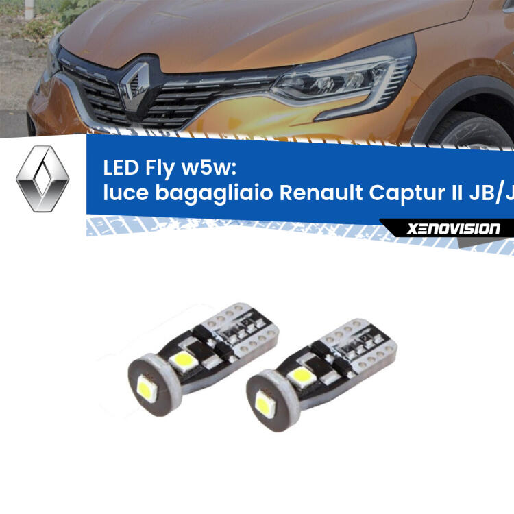 <strong>luce bagagliaio LED per Renault Captur II</strong> JB/JE 2019 in poi. Coppia lampadine <strong>w5w</strong> Canbus compatte modello Fly Xenovision.