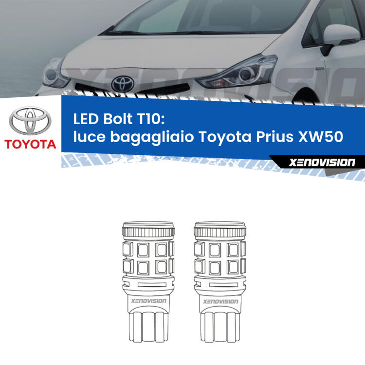 <strong>Luce Bagagliaio LED per Toyota Prius</strong> XW50 2015 in poi. Coppia lampade <strong>T10</strong> modello Bolt canbus.