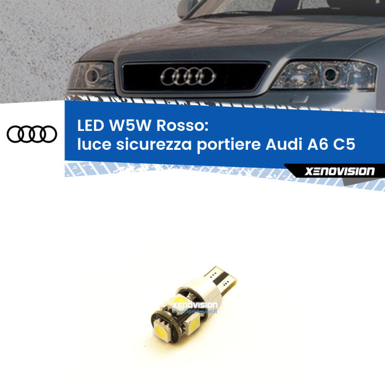 <strong>Luce Sicurezza Portiere LED rossa per Audi A6</strong> C5 1997 - 2004. Lampada <strong>W5W</strong> canbus.