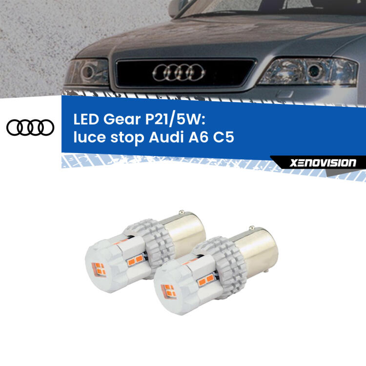 <strong>Luce Stop LED per Audi A6</strong> C5 1997 - 2004. Due lampade <strong>P21/5W</strong> rosse non canbus modello Gear.