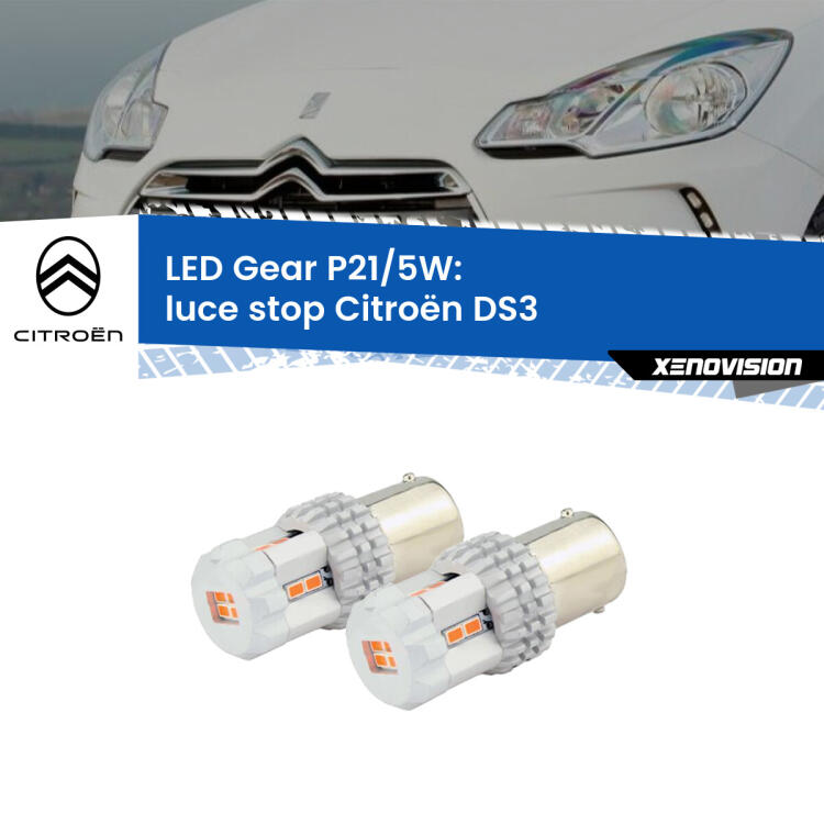 <strong>Luce Stop LED per Citroën DS3</strong>  2009 - 2015. Due lampade <strong>P21/5W</strong> rosse non canbus modello Gear.