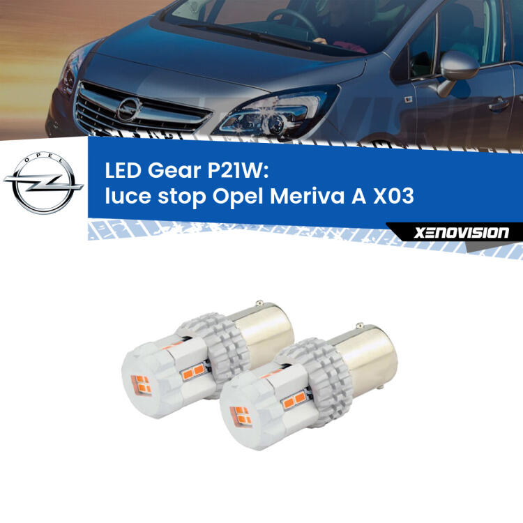 <p>Coppia <strong>LED P21W Rossi per </strong><strong>luce Stop</strong> <strong>Opel</strong> <strong>Meriva A </strong>(X03) 2003 - 2010: ultracompatti, illuminazione a 360 gradi e Canbus. Qualità Massima.</p>
<div> </div>