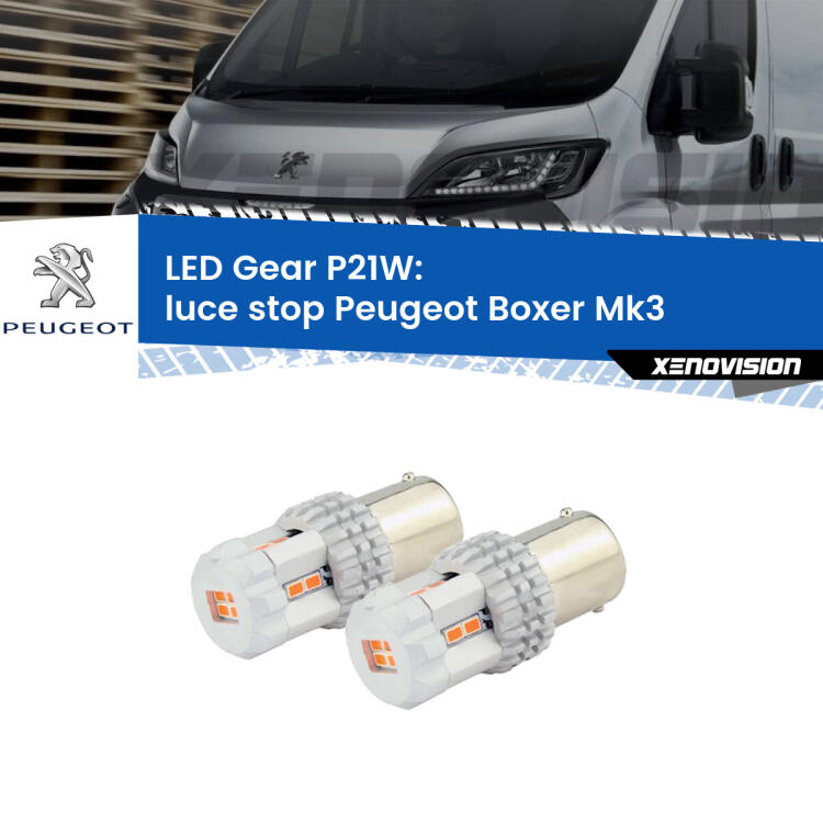 <p>Coppia <strong>LED P21W Rossi per </strong><strong>luce Stop</strong> <strong>Peugeot</strong> <strong>Boxer </strong>(Mk3) 2014 in poi: ultracompatti, illuminazione a 360 gradi e Canbus. Qualità Massima.</p>
<div> </div>